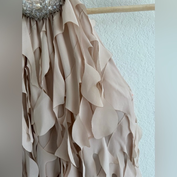 Catherine Regehr Formal Dress T Neck Bejeweled 100% Silk Spiral Hem Pink Medium - Picture 10 of 13